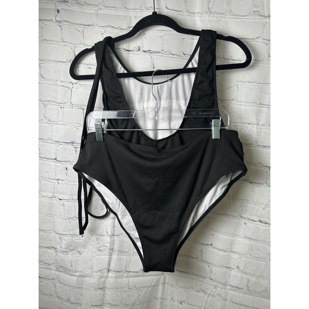 Unbranded Ribbed High Waisted Bikini Set Black Scoop Neck Plus Size 3XL